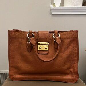 Miu Miu Orange Leather Large Madras Tote